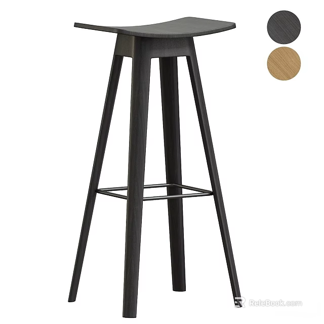 Black Bar Stool With Modern Design Wooden Accent And Tall Metal Legs 3d model 