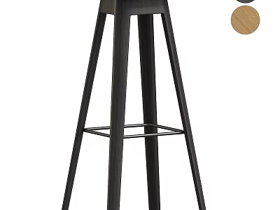 Black Bar Stool With Modern Design Wooden Accent And Tall Metal Legs 3d model