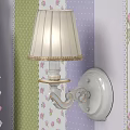 Pink Kids Bed With Canopy Lace Floral Wallpaper Round Mirror And Wall Lamps