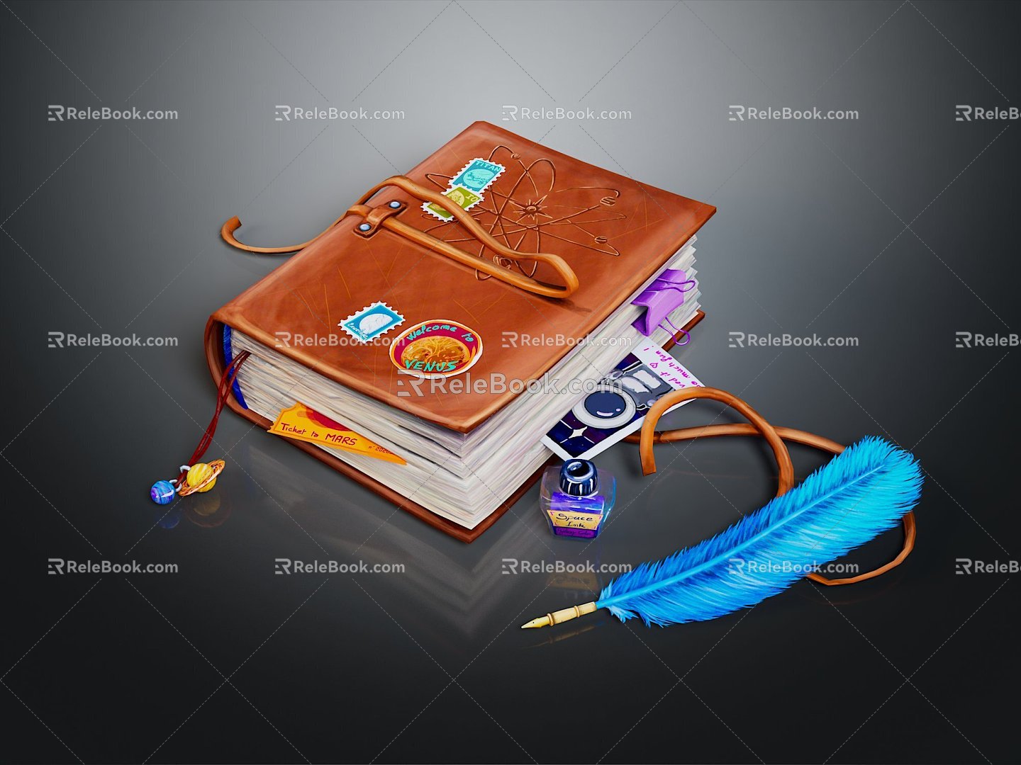 Cartoon Notebook Quill Magic Book Cartoon Book Summoning Book Ancient Books Magic Summoning Book 3d model