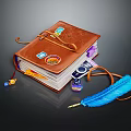 Handmade Leather Notebook With Feather Quill Pen Decorative Stickers And Ink Bottle