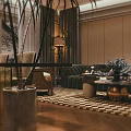 Elegant Living Dining Room Interior With Sofa Coffee Table Rug And Floor to Ceiling Windows