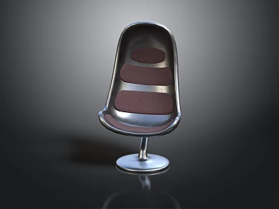 Stylish Modern Metal Chair With Three Brown Upholstered Panels And Round Base 3d model