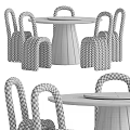 Modern Round Dining Table Set With Marble Top And Gray Curved Chairs 3d model