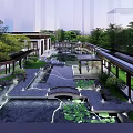 Traditional Chinese Garden Landscape With Pond Lotus Leaves Walkways and Pavilions