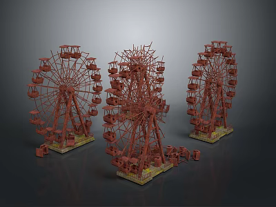 Decorative Ornament Set with Three Red Ferris Wheel Models for Home Tabletop Decoration 3d model