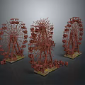 Decorative Ornament Set with Three Red Ferris Wheel Models for Home Tabletop Decoration
