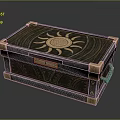 Decorative Storage Box With Sun Motif Dark Textured Surface And Brass Corners