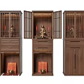 Traditional Chinese Wooden Buddhist Shrine Cabinet With Lattice Doors And Buddha Statue