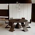 Modern Round Dining Table Set With Chairs Pendant Lights And Fireplace 3d model
