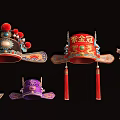 Traditional Chinese Hat Shaped Pendant With Red Purple Black Tassels Beads And Embroidery