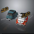 Small BANC Brand Cars in Blue Red with Pizza Zweidach Mobile Backerei Signs