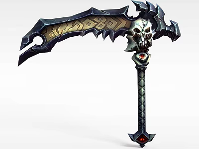 Tech Exhibition Hall Showcasing Intricate Patterned Weapon With Skull Design And Red Gem 3d model