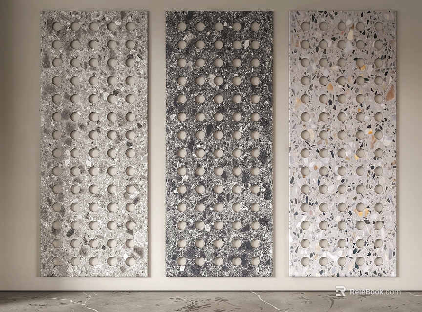 Three Vertical Panel Textured Wall Decor In Neutral Gray Tones For Modern Interior 3d model 