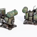 Two Green Vintage Military Weapon Mechanical Devices With Metal Bases