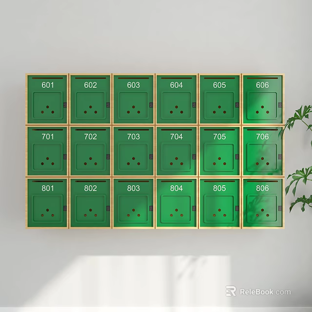Public Facility Green Numbered Mailboxes Arranged In Rows For Community Use 3d model 