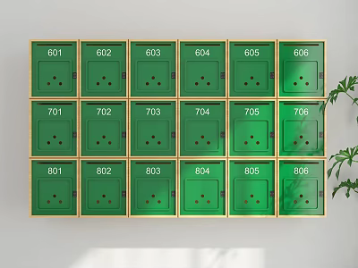 Public Facility Green Numbered Mailboxes Arranged In Rows For Community Use 3d model