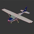 Small Blue and White Passenger Plane with Propeller Wings and Blue Tail Design
