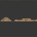 Copper Architectural Models with Various Shapes Multi story Building Curved Structure Square Base on Reflective Background