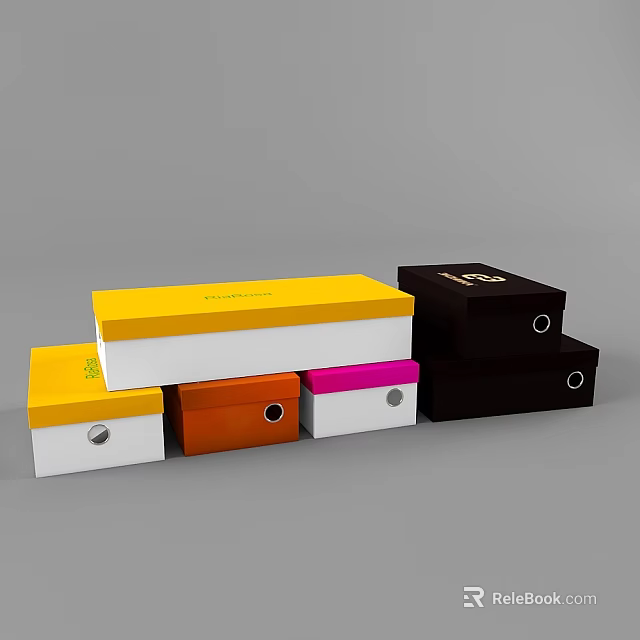 Colorful Ornament Decoration Set With Stylish Storage Boxes In Yellow White Orange Pink Black 3d model 