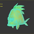 Cute Cartoon Fish Character With Turquoise Body Purple Fins And Sleepy Eyes