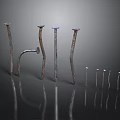 Assorted Metal Nails In Various Shapes Sizes And Rusted Details