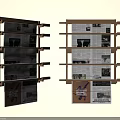Two Wooden Bookshelves With Multiple Shelves Holding Newspapers Magazines And Patterned Cloth Bag Hanging Below