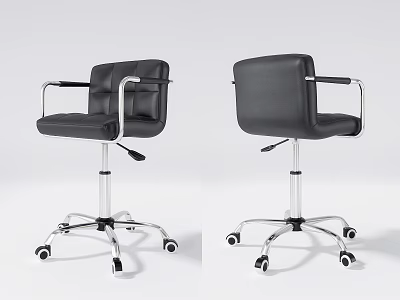 Modern Black Leather Bar Chairs with Metal Armrests Adjustable Height and Wheeled Base 3d model