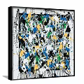 Vibrant Abstract Painting With Splattered Blue Yellow Green White And Black Colors
