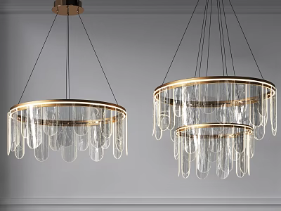 Modern Elegant Chandeliers With Gold Metal Frames And Hanging Clear Glass Tubes 3d model
