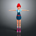 Cartoon Girl With Red Hair Standing In Blue Overalls Arms Outstretched Pink Shoes White Socks