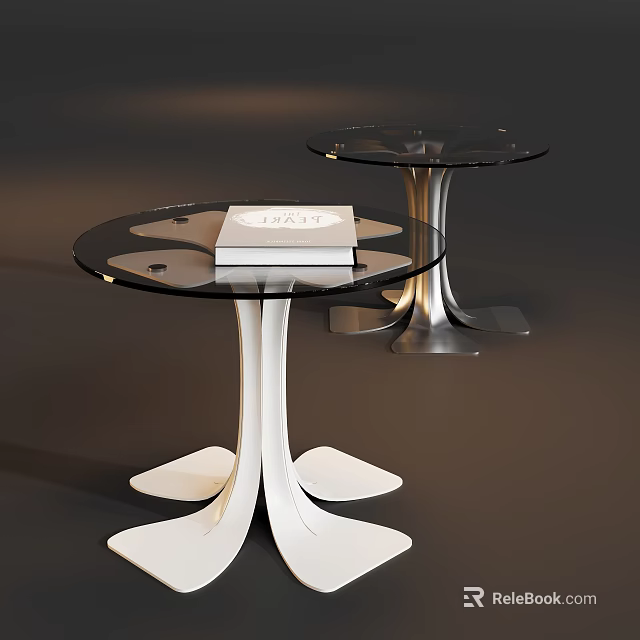 Modern Round Black Glass Side Tables With Unique Curved Metal Base For Living Room Decor 3d model 