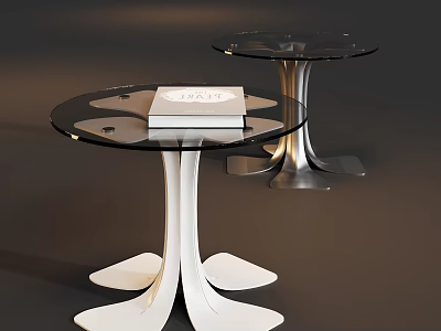 Modern Round Black Glass Side Tables With Unique Curved Metal Base For Living Room Decor 3d model