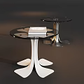Modern Round Black Glass Side Tables With Unique Curved Metal Base For Living Room Decor