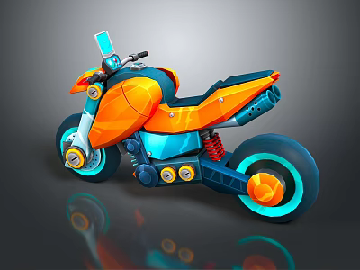 Stylish Orange And Blue Motorcycle With Modern Design Large Wheels And Reflective Surface 3d model
