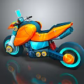 Stylish Orange And Blue Motorcycle With Modern Design Large Wheels And Reflective Surface