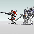 Intelligent Robotic Machines With Red White Gray Purple Armor And Long Weapons