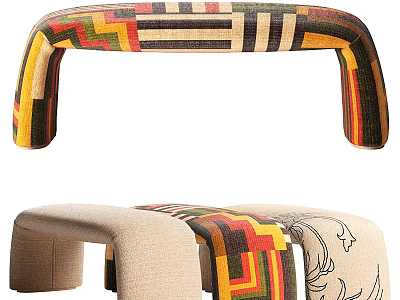 Colorful Striped Fabric Upholstered Bed Bench With Modern Geometric Pattern Design 3d model