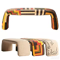 Colorful Striped Fabric Upholstered Bed Bench With Modern Geometric Pattern Design