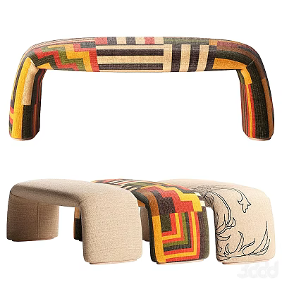 Colorful Striped Fabric Upholstered Bed Bench With Modern Geometric Pattern Design 3d model