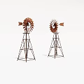 Two Industrial Metal Windmill Models With Sturdy Tripod Base Structure