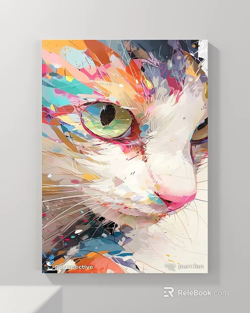 Colorful Cat Portrait Animal Painting in Vibrant Splash Style with Vivid Colors and Artistic Design 3d model 