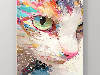 Colorful Cat Portrait Animal Painting in Vibrant Splash Style with Vivid Colors and Artistic Design 3d model