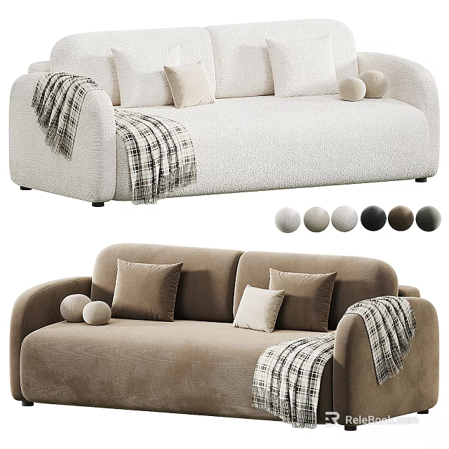 Modern Sofa With Pillows Blanket Decorative Balls And Color Options 3d model 