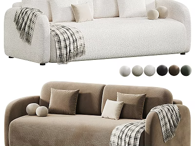 Modern Sofa With Pillows Blanket Decorative Balls And Color Options 3d model