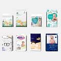 Various Baby Diapers Packaging With Different Brands And Colorful Patterns 3d model
