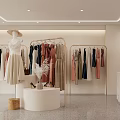 Modern Fashion Clothing Store Interior With Mannequin Display Racks And Marble Counter