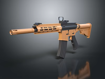 Orange And Black Tactical Rifle Featuring Scope Magazine And Barrel Design 3d model