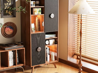 Modern Console Table And Side Cabinet With Wooden Open Shelves And Storage Space 3d model