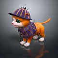 Cute Orange Cartoon Cat Doll With Purple Striped Hat And Green Eyes